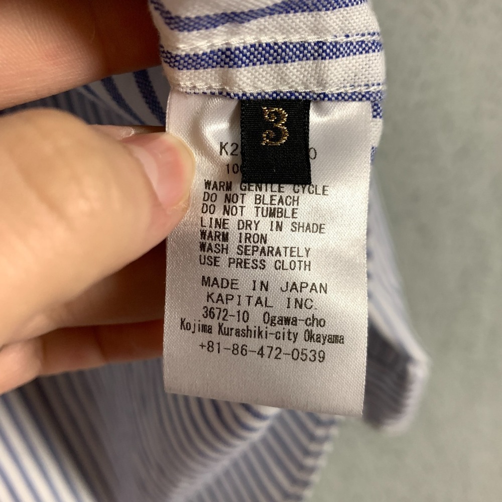 Kapital Drizzler Work Shirt Women's 3 Blue/White Ox Stripe Long Sleeve Zip Front - Picture 7 of 12